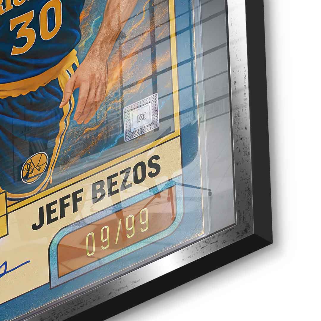 DOTCOMCANVAS® Jeff Bezos Basketball Card Acrylglasbild Silberner Rahmen Detail