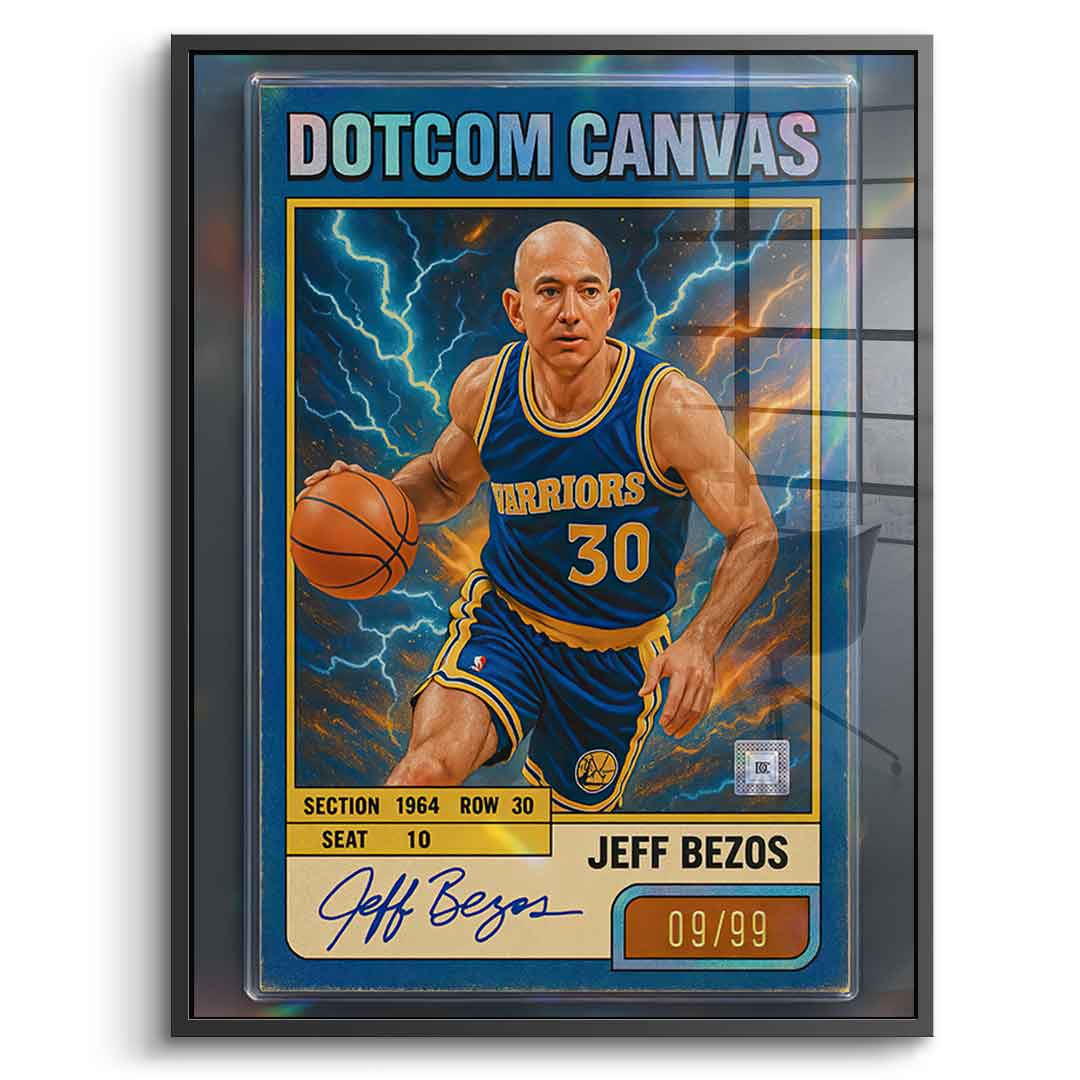 DOTCOMCANVAS® Jeff Bezos Basketball Card Acrylglasbild Schwarzer Rahmen Frontansicht