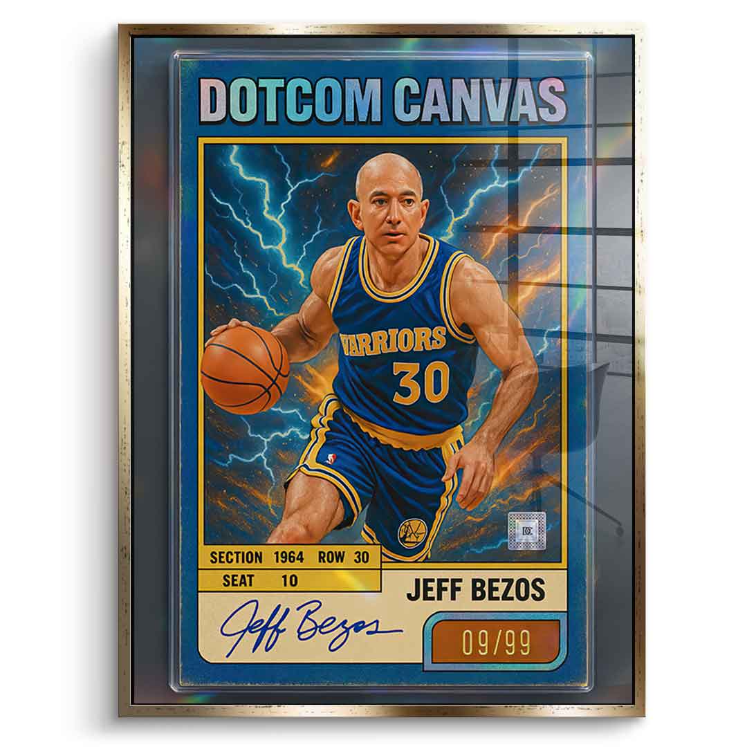 DOTCOMCANVAS® Jeff Bezos Basketball Card Acrylglasbild Goldener Rahmen Frontansicht