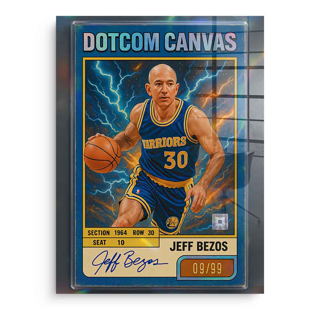 DOTCOMCANVAS® Jeff Bezos Basketball Card Acrylglasbild ohne Rahmen Frontansicht
