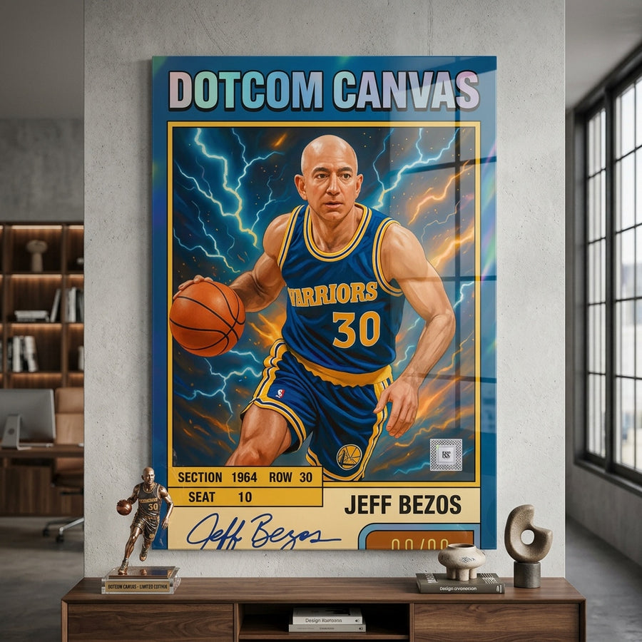 DOTCOMCANVAS® Jeff Bezos Basketball Card Acrylglasbild im Wohnraum