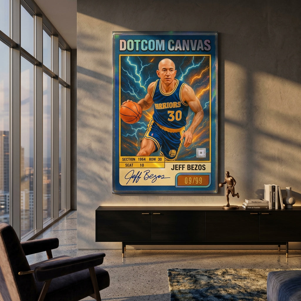 DOTCOMCANVAS® Jeff Bezos Basketball Card Leinwandbild im Wohnraum