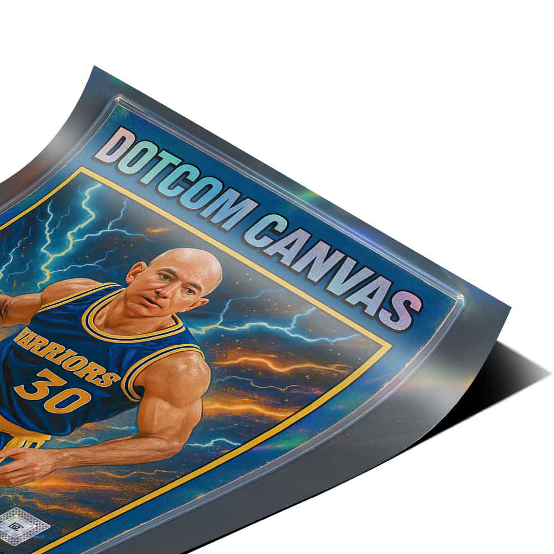 DOTCOMCANVAS® Jeff Bezos Basketball Card Poster Eckendetail 2