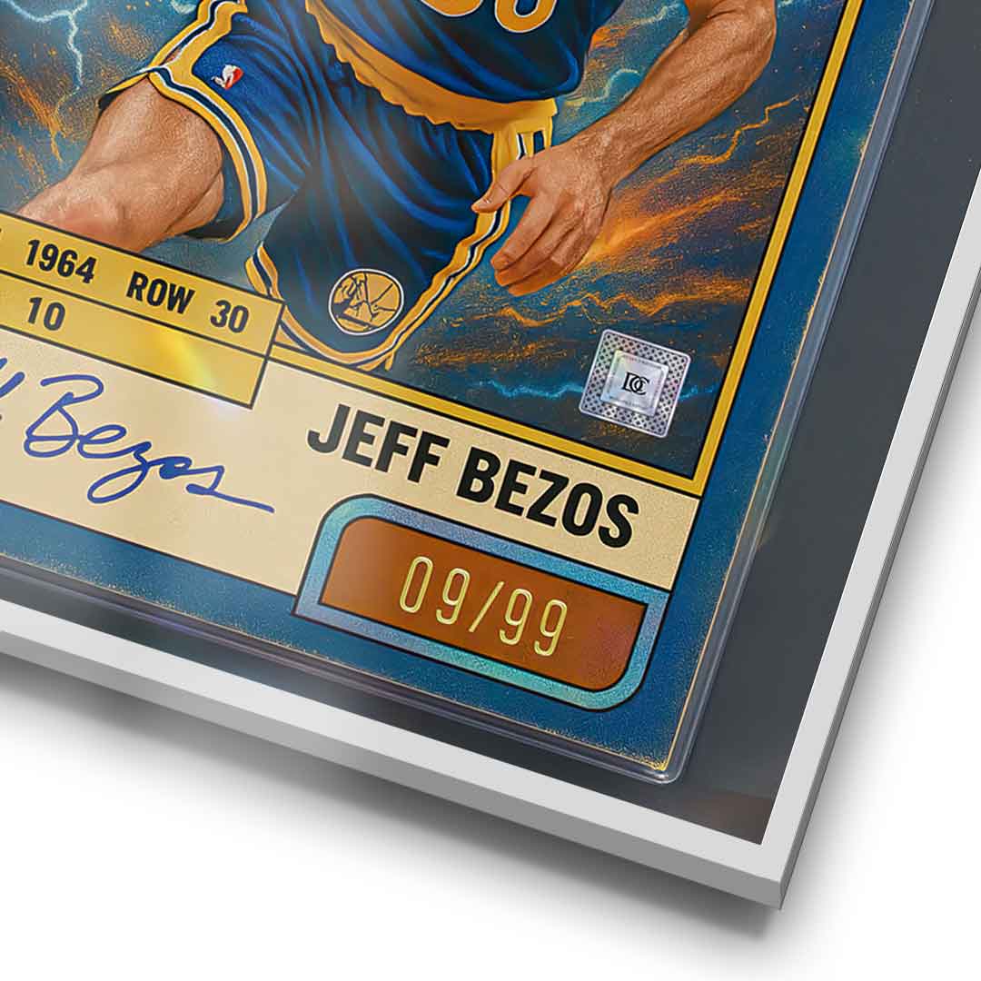DOTCOMCANVAS® Jeff Bezos Basketball Card Poster Rahmendetail