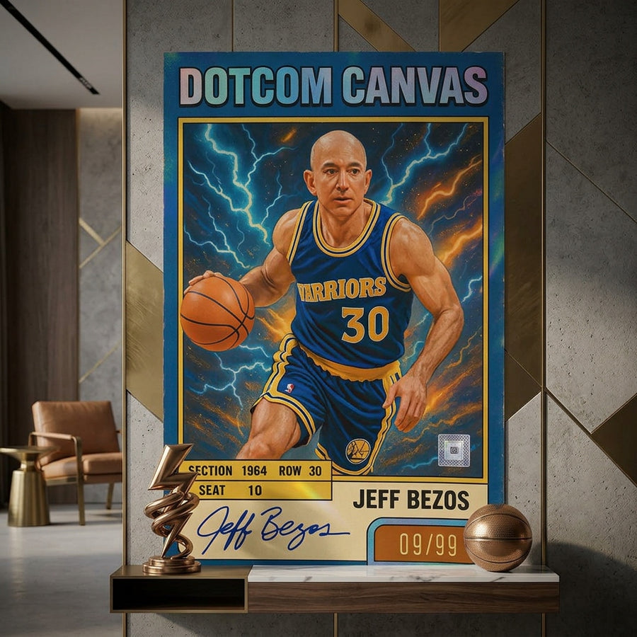 DOTCOMCANVAS® Jeff Bezos Basketball Card Poster im Wohnraum