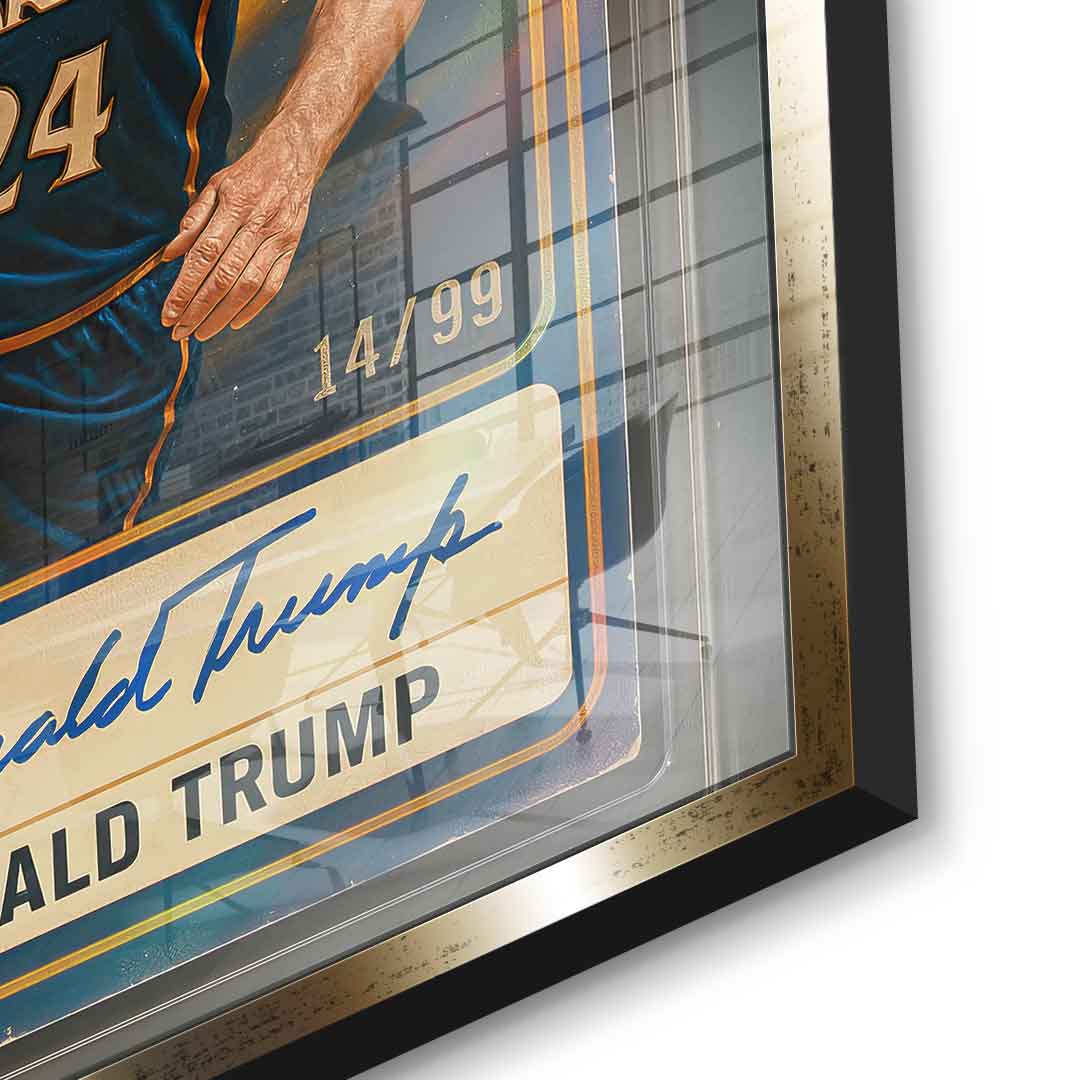 DOTCOMCANVAS Donald Trump Basketball Card Acrylglasbild - Detail Goldener Rahmen