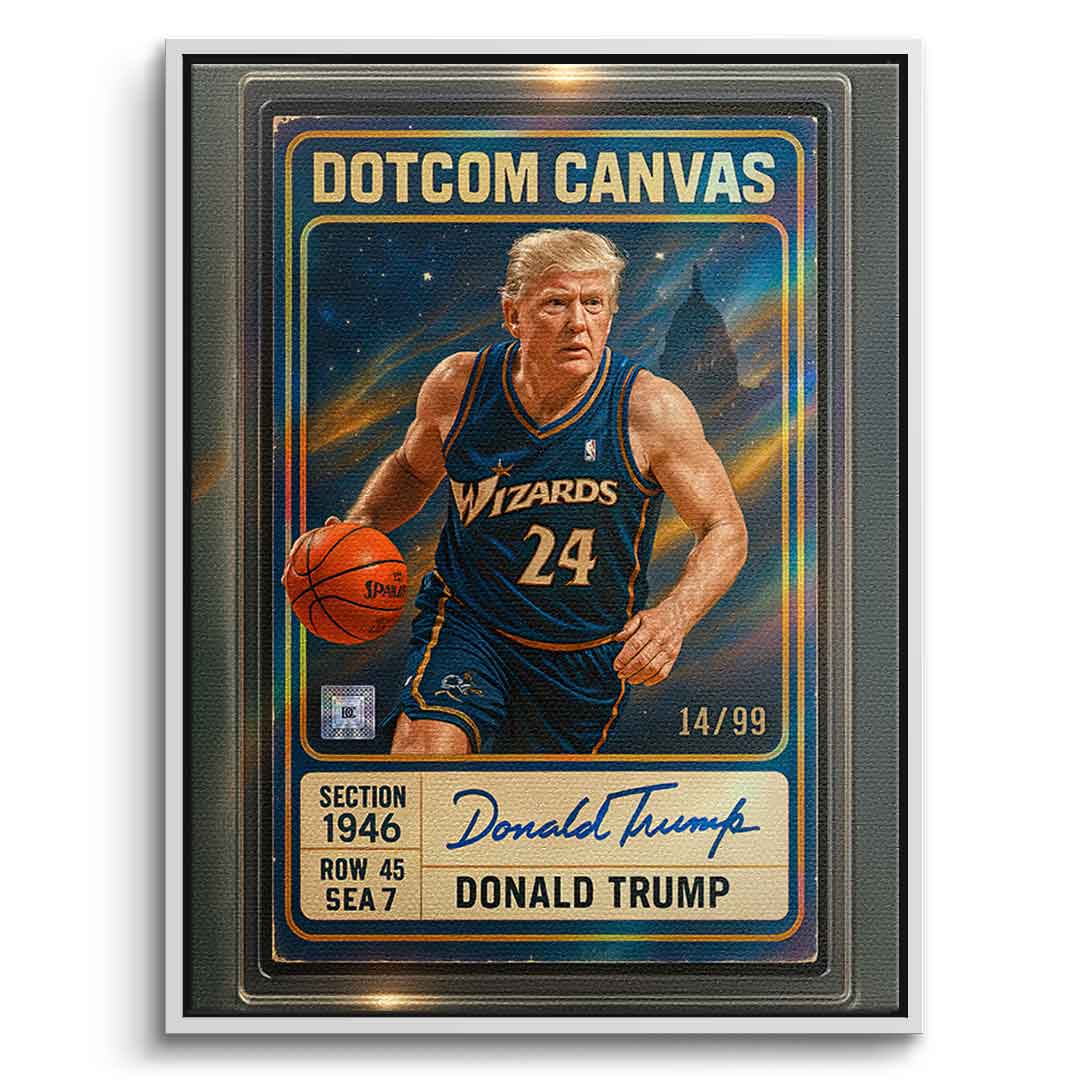 DOTCOMCANVAS Donald Trump Basketball Card Leinwandbild - Weißer Rahmen Front
