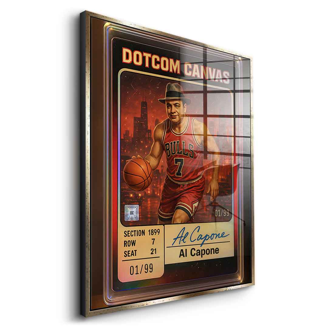 DOTCOMCANVAS Al Capone Basketball Card Acrylglasbild Seitenansicht Silber Rahmen
