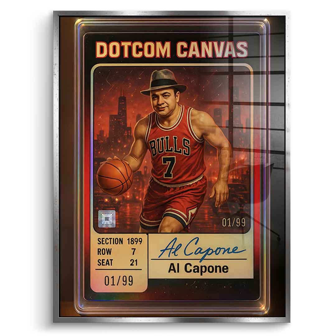 DOTCOMCANVAS Al Capone Basketball Card Acrylglasbild Front Silber Rahmen