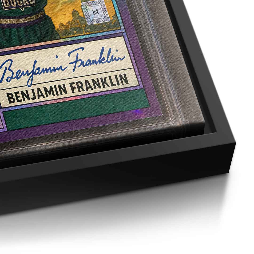 DOTCOMCANVAS® Benjamin Franklin Basketball Card Leinwandbild Detailansicht schwarzer Rahmen