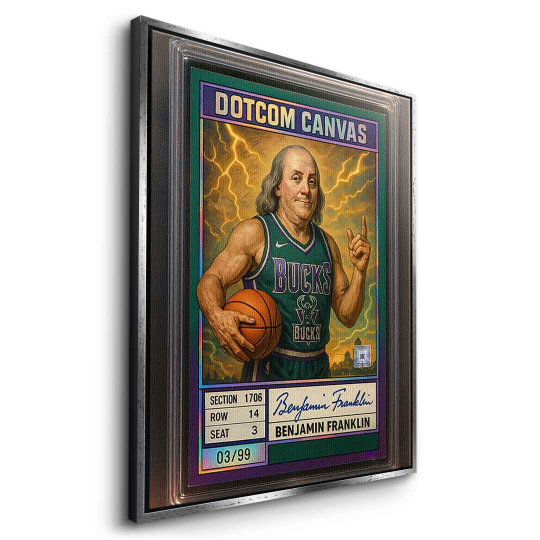 DOTCOMCANVAS® Benjamin Franklin Basketball Card Leinwandbild mit weißem Rahmen Seitenansicht