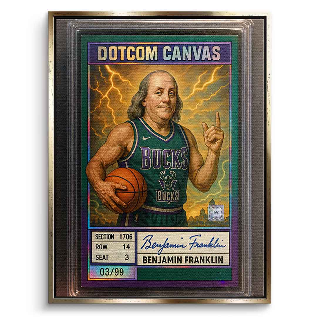 DOTCOMCANVAS® Benjamin Franklin Basketball Card Leinwandbild mit goldenem Rahmen Frontansicht