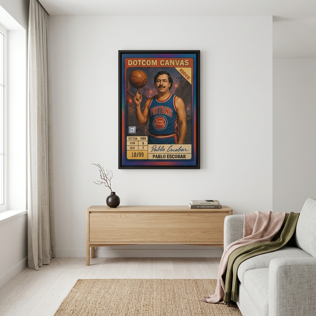 Pablo Escobar Basketball Card Leinwand Raum-Mockup