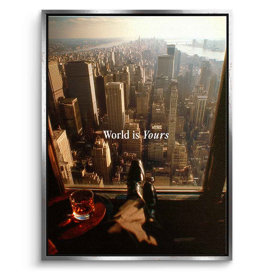 DOTCOMCANVAS World is Yours Leinwandbild Silber Rahmen Front