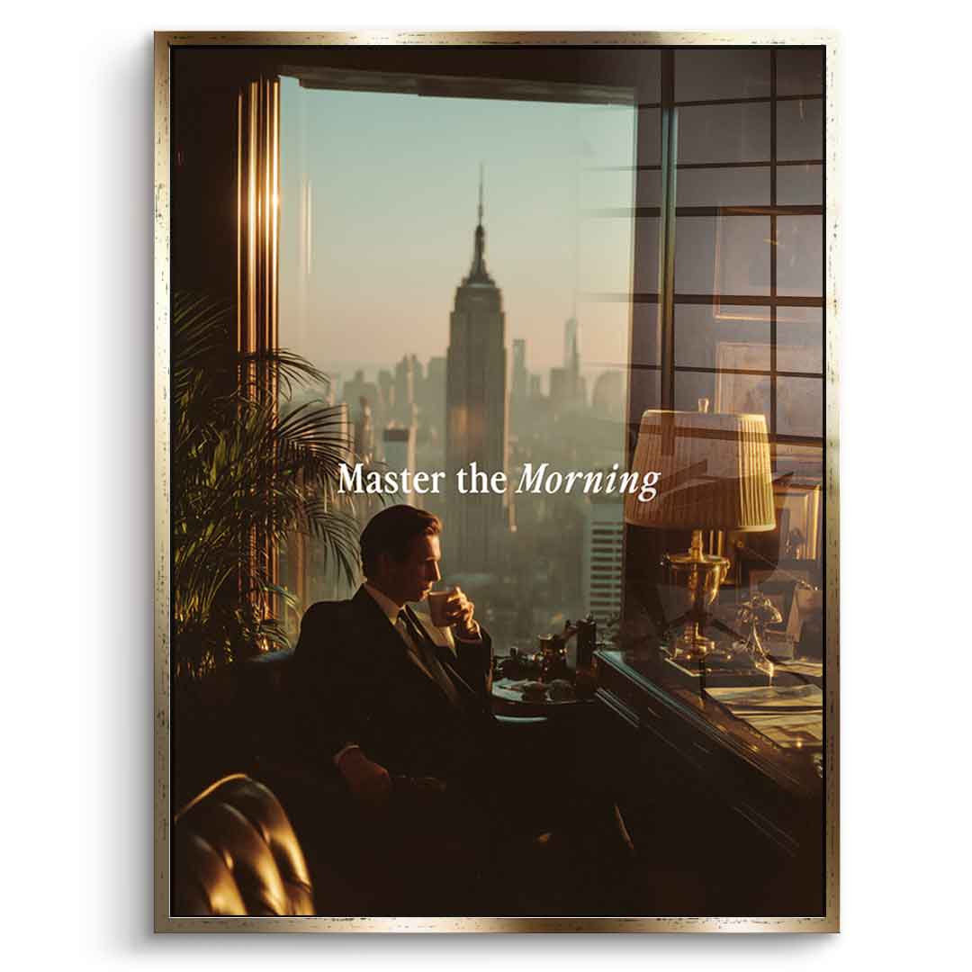 DOTCOMCANVAS Master the Morning Acrylglasbild Gold Rahmen Front