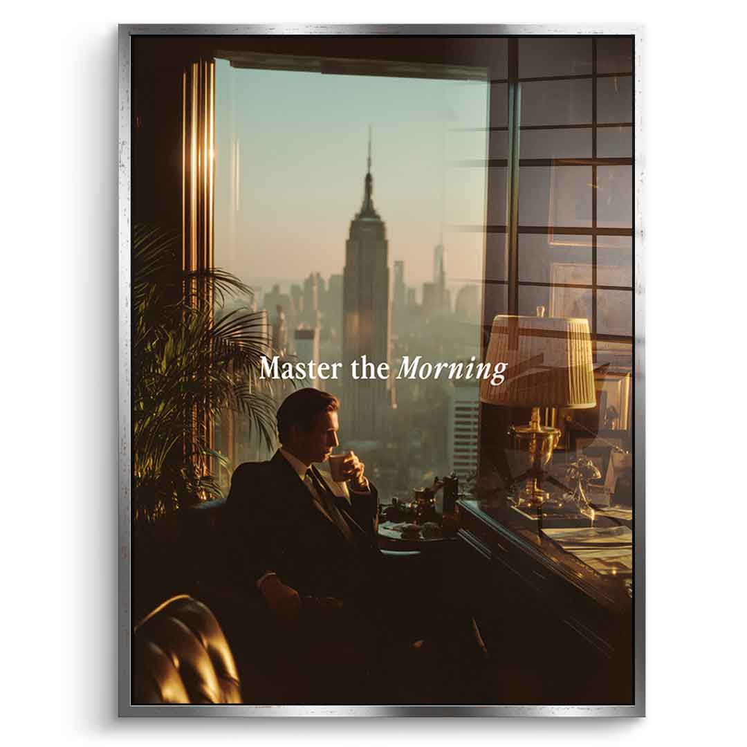 DOTCOMCANVAS Master the Morning Acrylglasbild Silber Rahmen Front