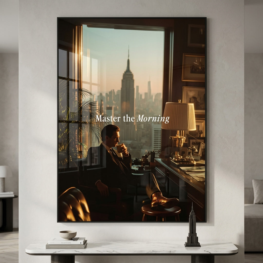 DOTCOMCANVAS Master the Morning Acrylglasbild Raum Mockup Wohnzimmer