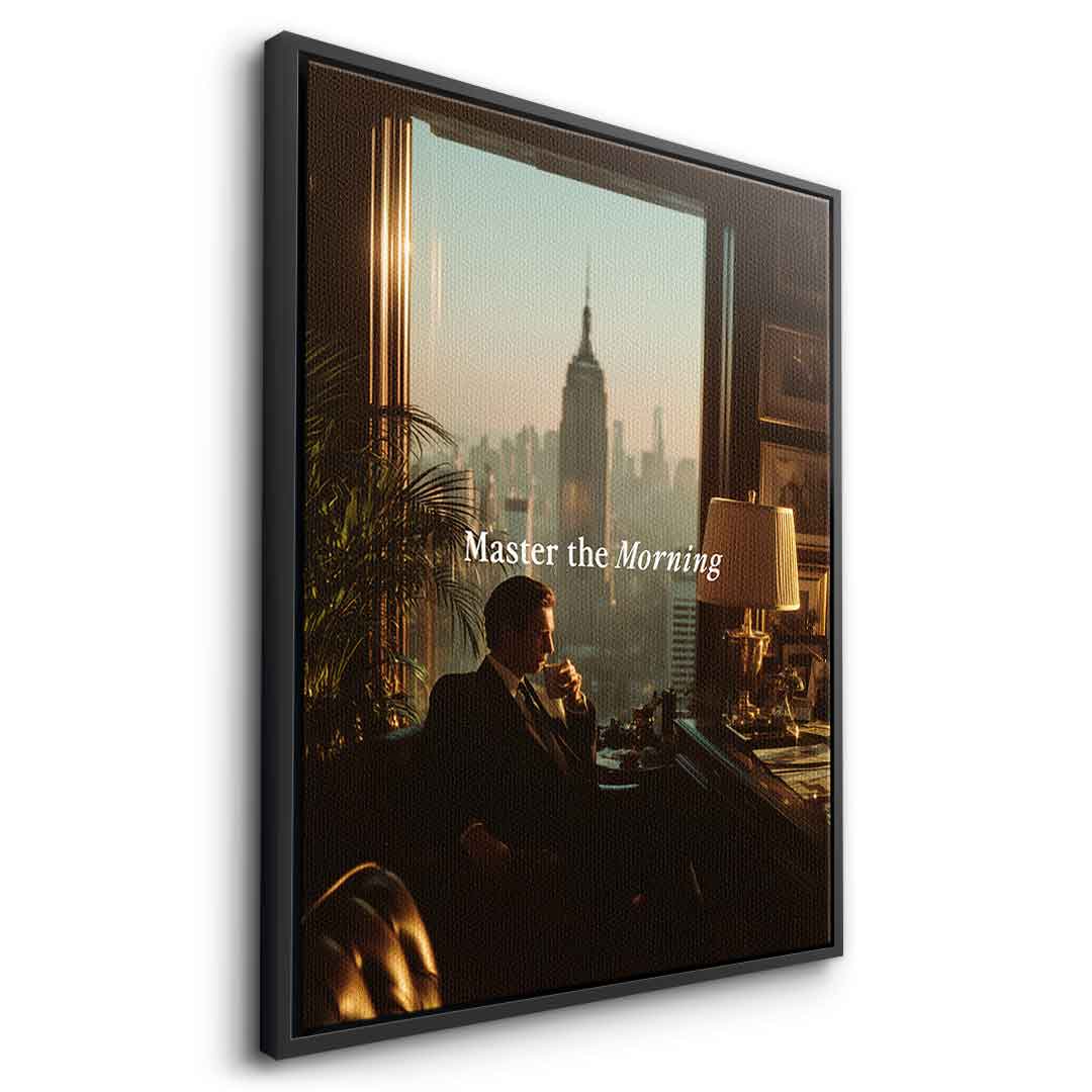 DOTCOMCANVAS Master the Morning Leinwandbild Schwarz Rahmen Seitenansicht
