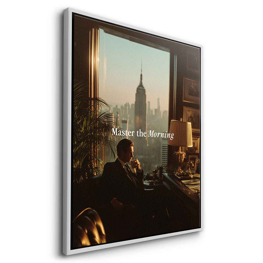DOTCOMCANVAS Master the Morning Leinwandbild Silber Rahmen Seitenansicht