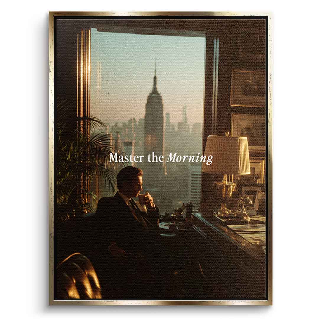 DOTCOMCANVAS Master the Morning Leinwandbild Gold Rahmen Front