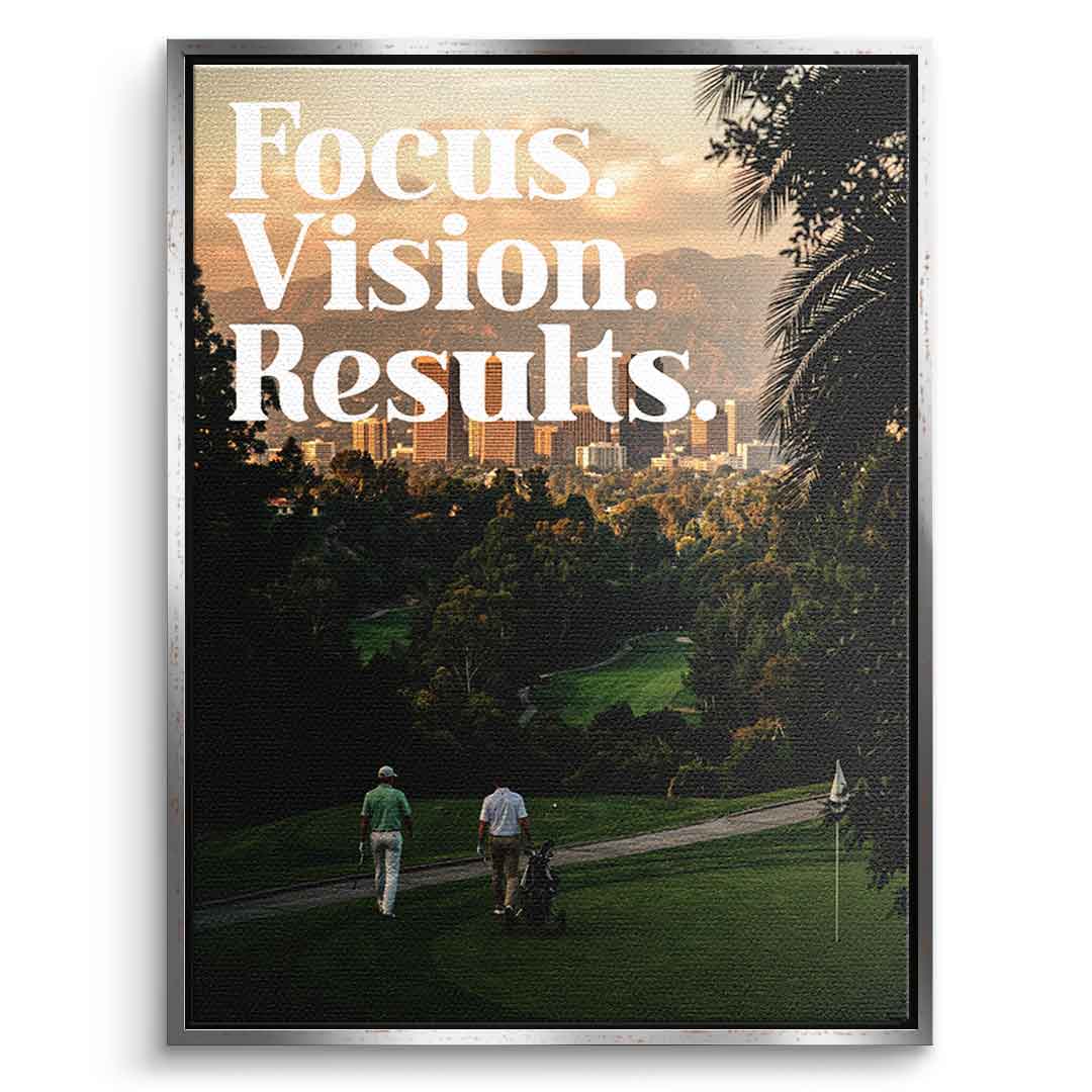 Focus. Vision. Results. Leinwandbild silberner Rahmen