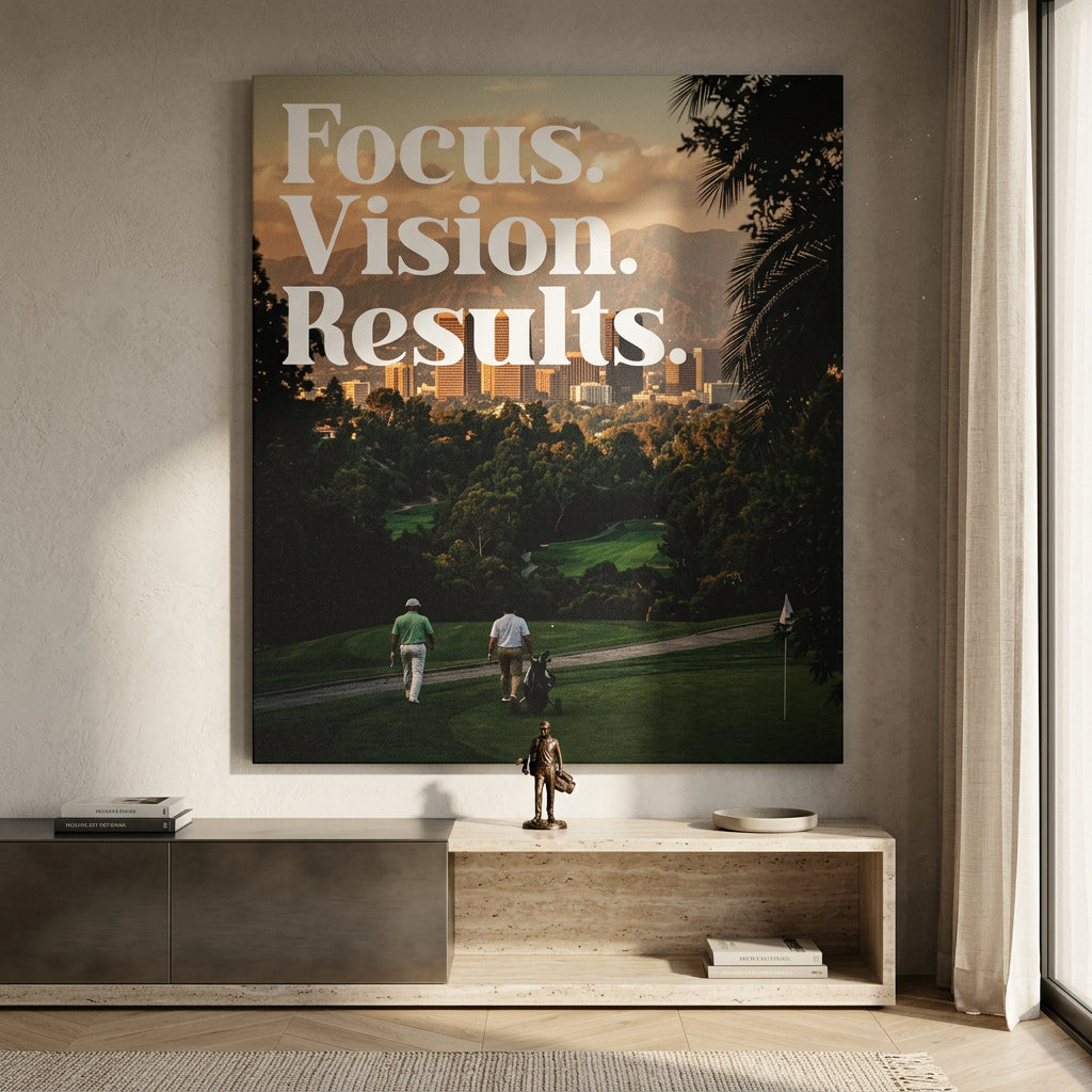 Focus. Vision. Results. Leinwandbild im Raum