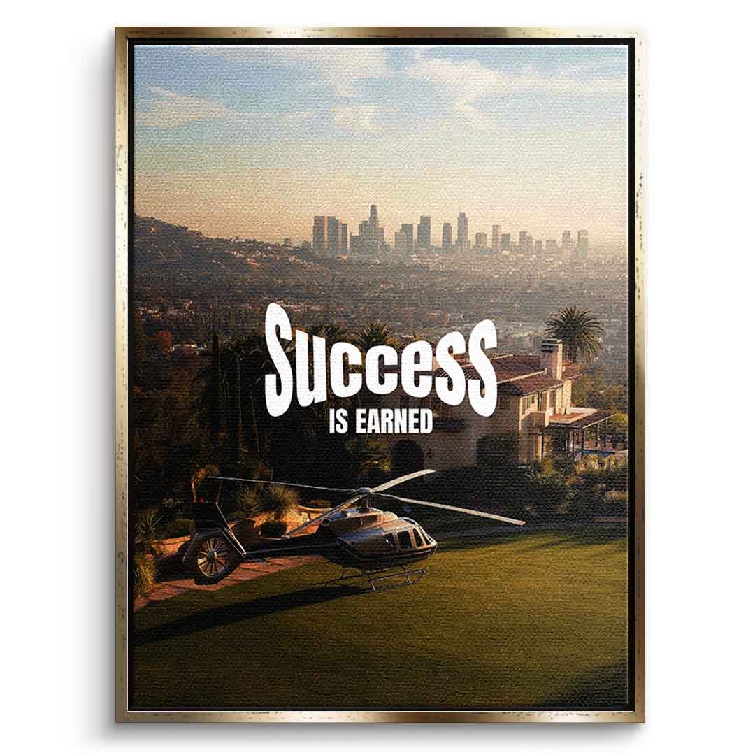 DOTCOMCANVAS Success is Earned Leinwandbild im Schweberahmen Gold Hochformat