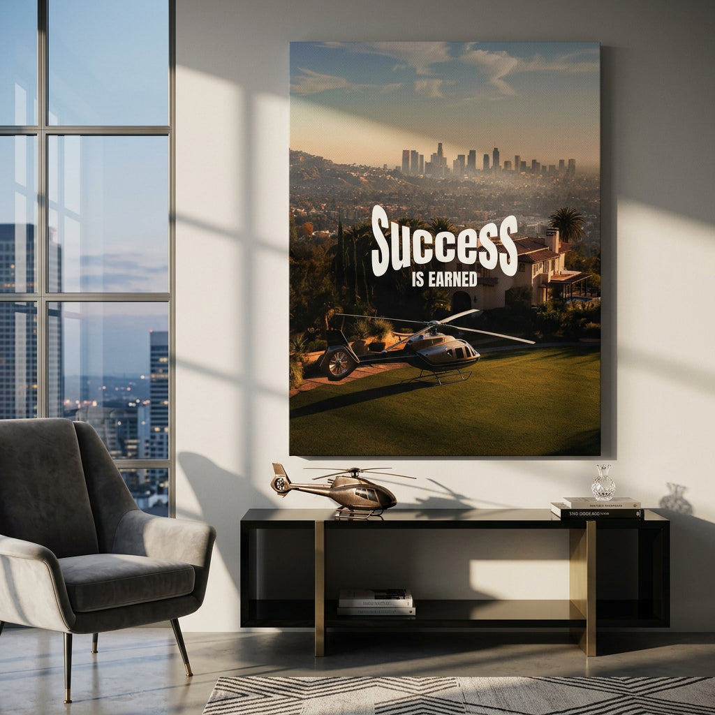 DOTCOMCANVAS Success is Earned Leinwandbild im Wohnraum Mockup modernes Interior