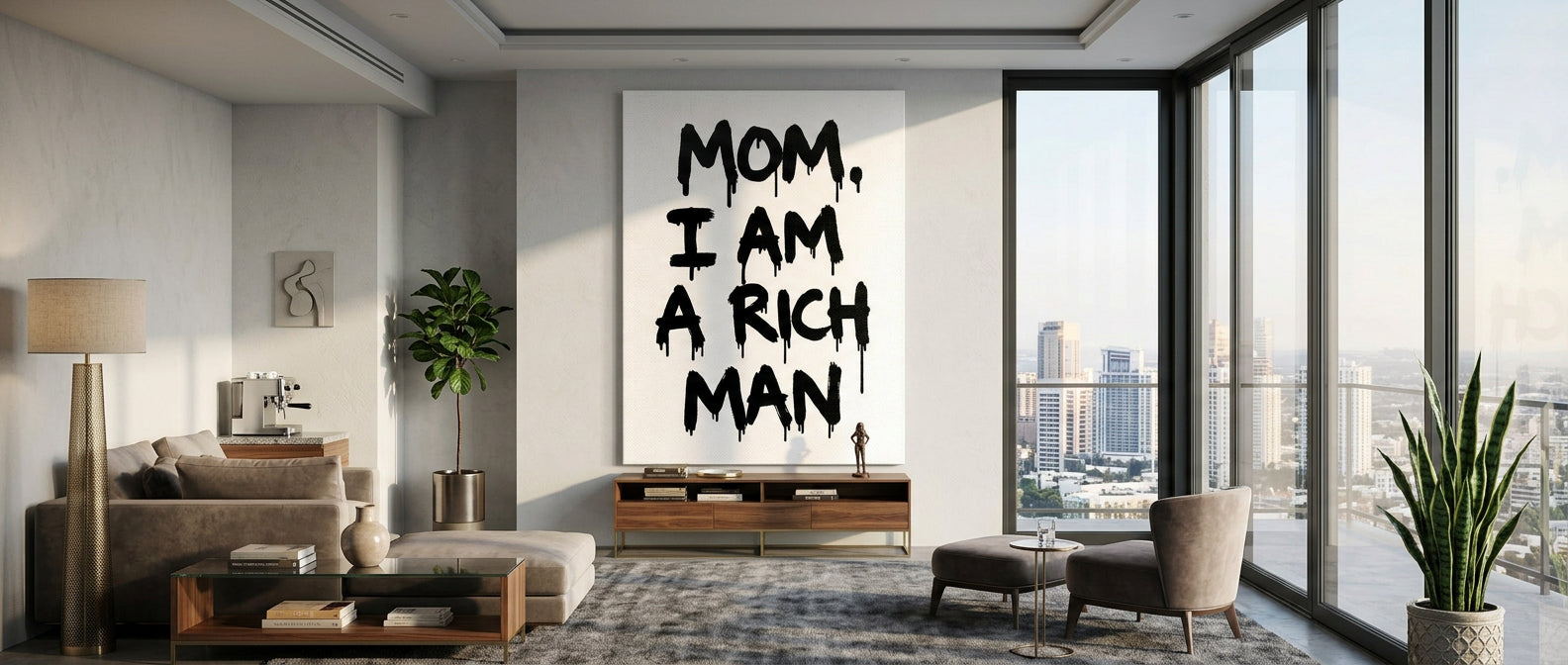 DOTCOMCANVAS Mom, I am a Rich, Man. Leinwandbild Banner