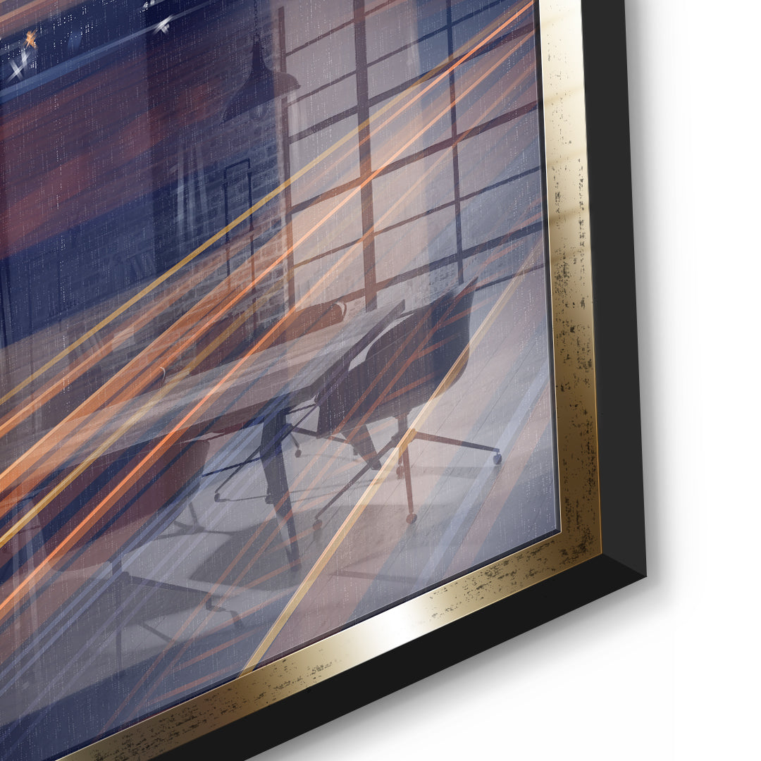 A City Night Permeated with Light Acrylglasbild Detail goldener Rahmen