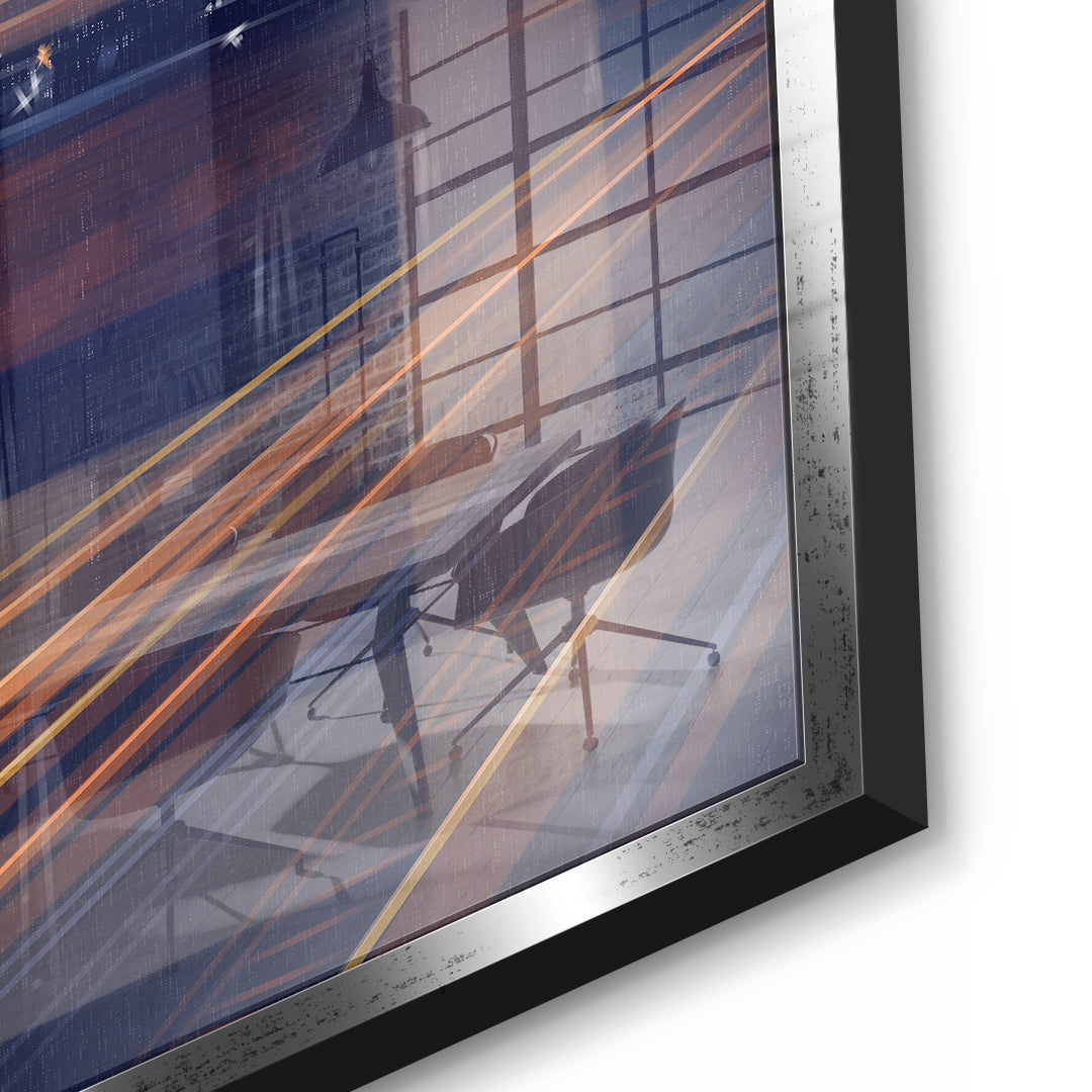 A City Night Permeated with Light Acrylglasbild Detail silberner Rahmen