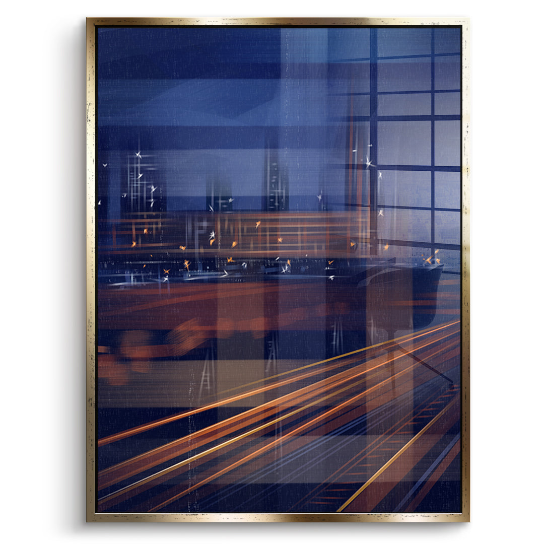 A City Night Permeated with Light Acrylglasbild mit goldenem Rahmen