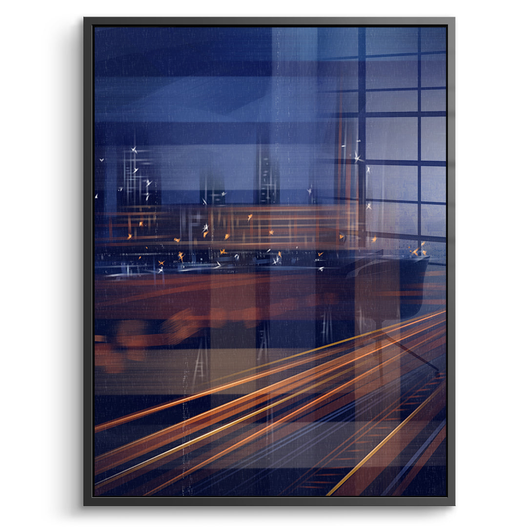 A City Night Permeated with Light Acrylglasbild mit schwarzem Rahmen