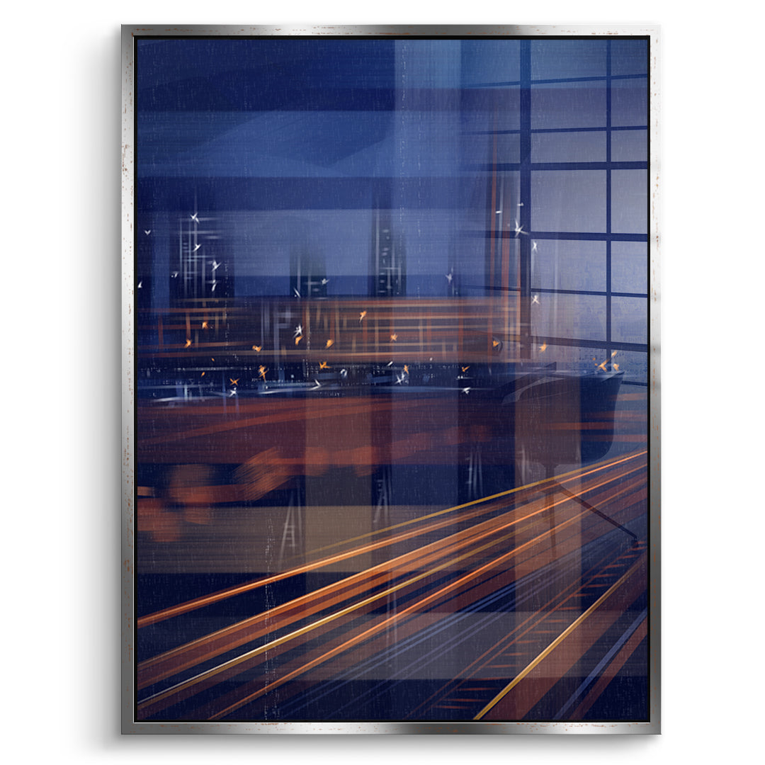 A City Night Permeated with Light Acrylglasbild mit silbernem Rahmen