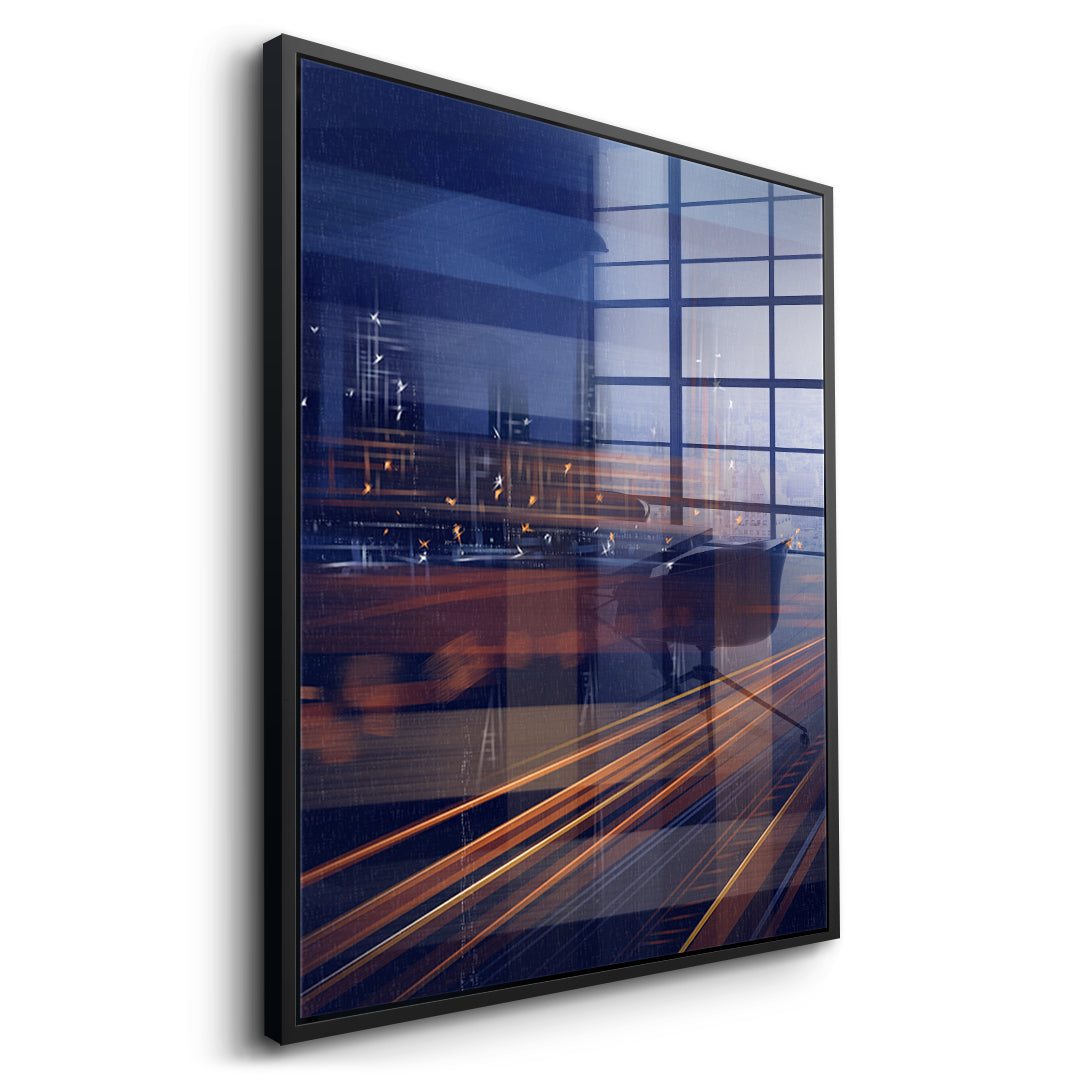 A City Night Permeated with Light Acrylglasbild Seitenansicht schwarzer Rahmen