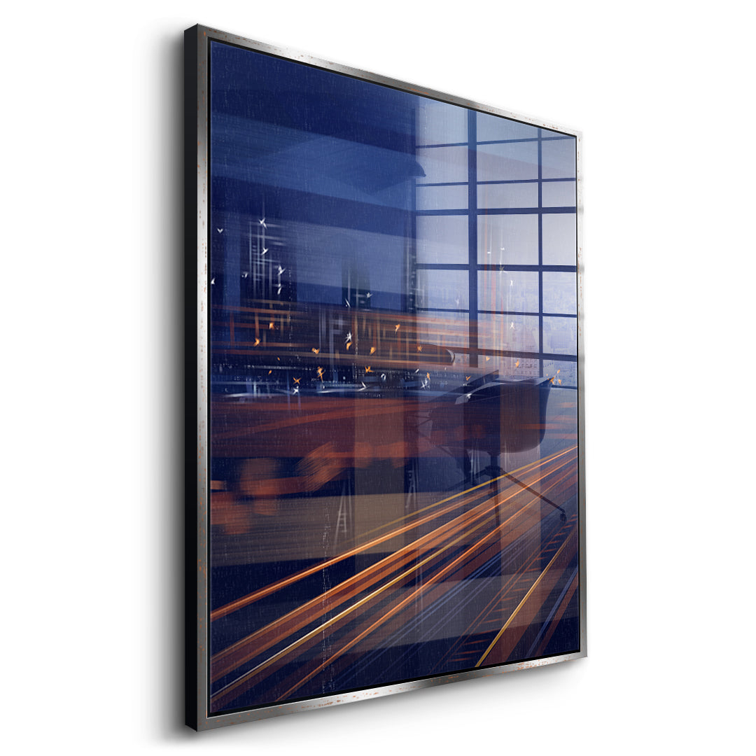 A City Night Permeated with Light Acrylglasbild Seitenansicht silberner Rahmen