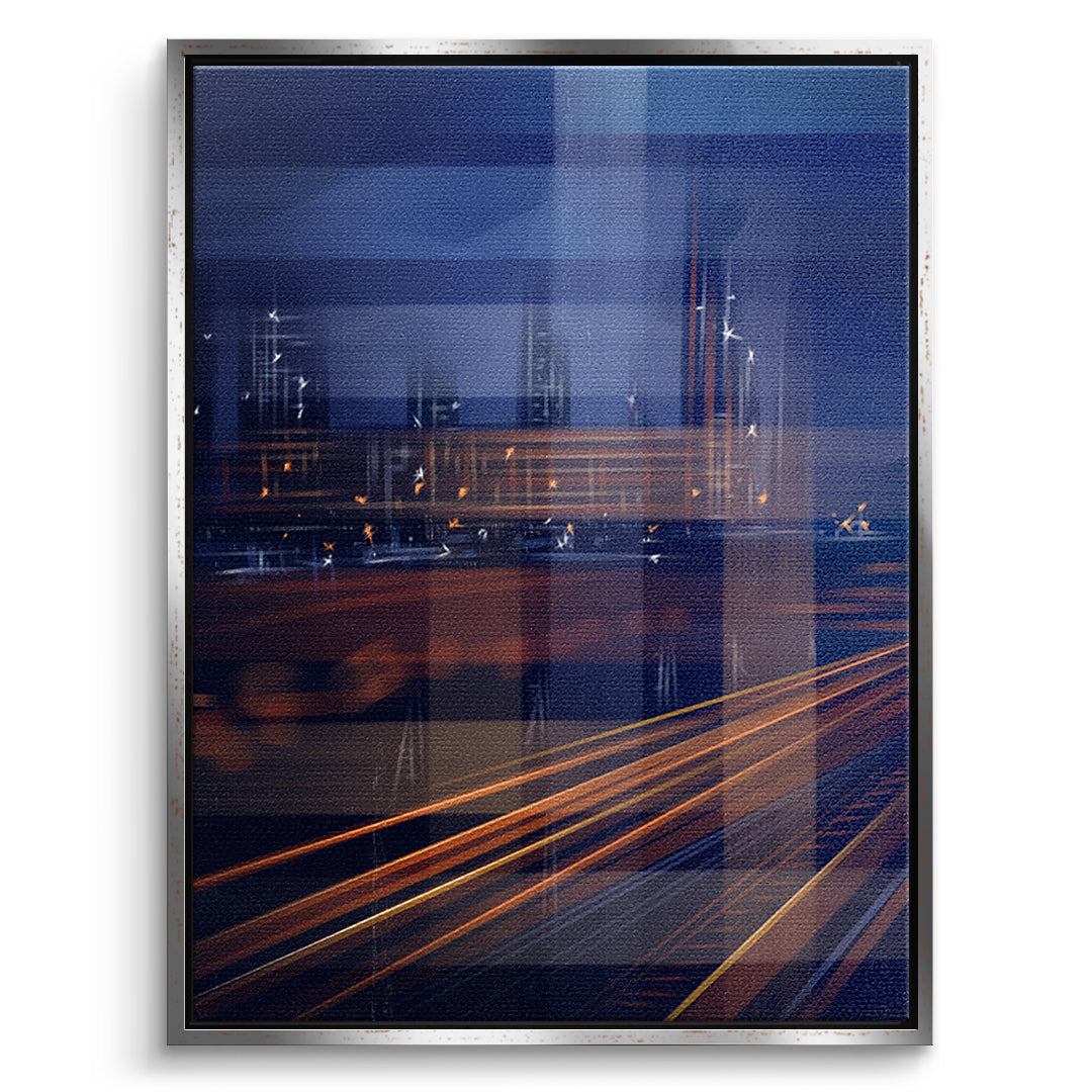 A City Night Permeated with Light Leinwandbild mit silbernem Rahmen