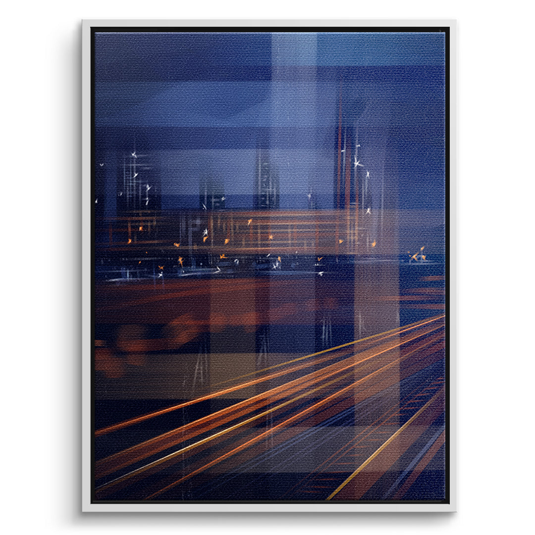 A City Night Permeated with Light Leinwandbild mit weißem Rahmen