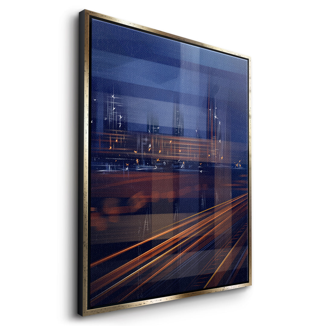 A City Night Permeated with Light Leinwandbild Seitenansicht goldener Rahmen