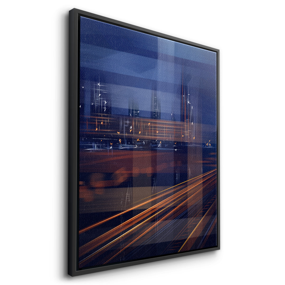 A City Night Permeated with Light Leinwandbild Seitenansicht schwarzer Rahmen