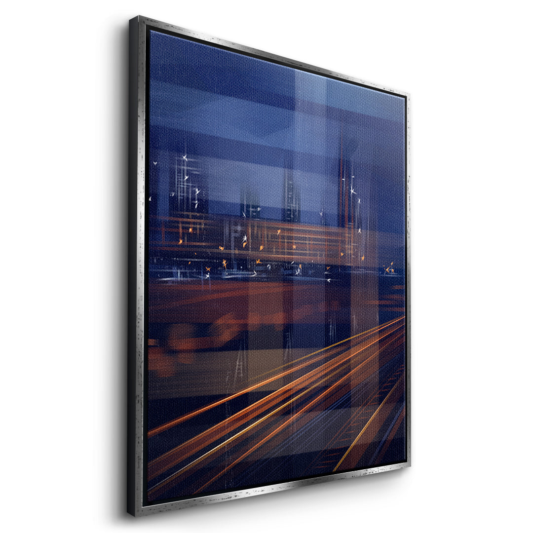 A City Night Permeated with Light Leinwandbild Seitenansicht silberner Rahmen