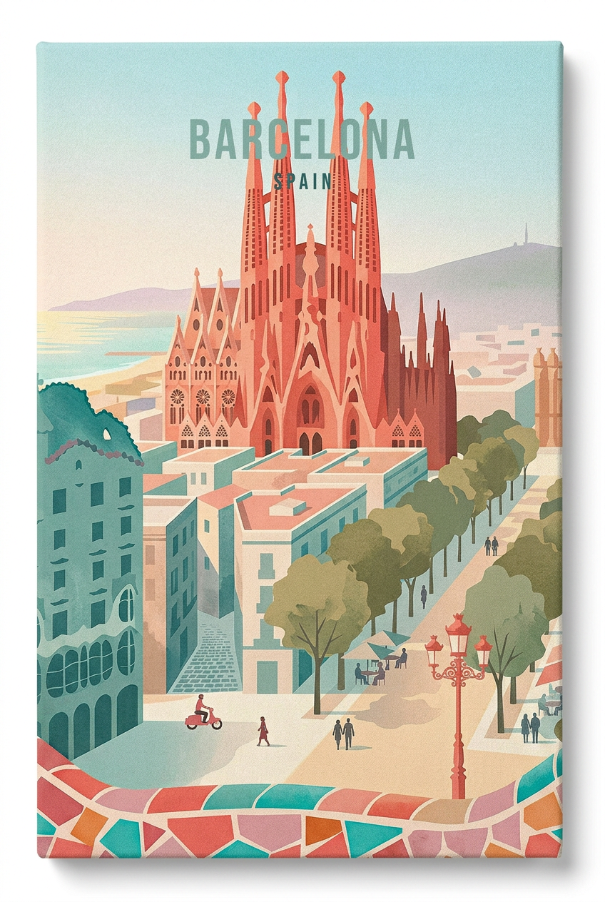 DOTCOMCANVAS Barcelona Leinwandbild Vorderansicht ohne Rahmen