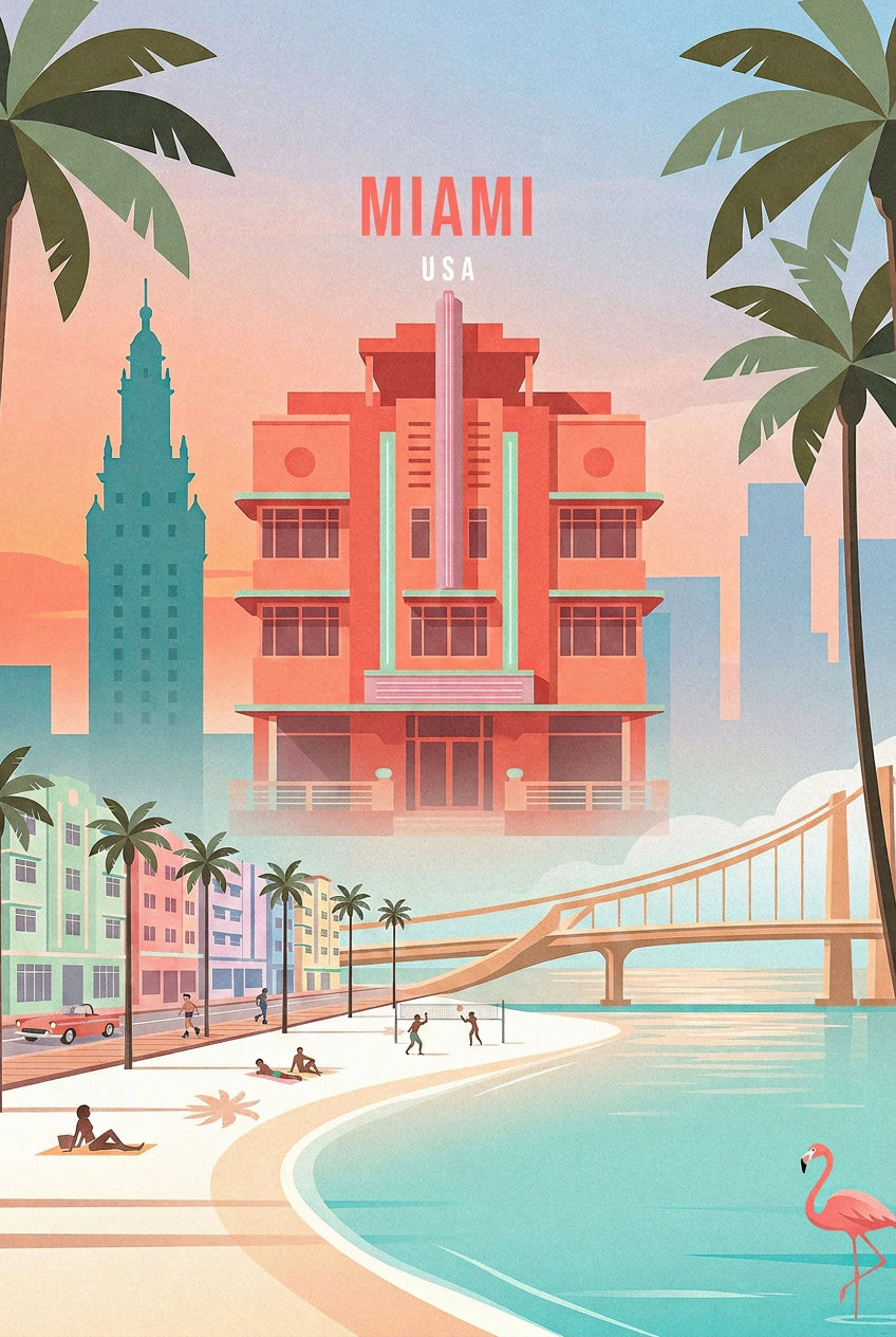 DOTCOMCANVAS Miami Leinwandbild Vorderansicht ohne Rahmen