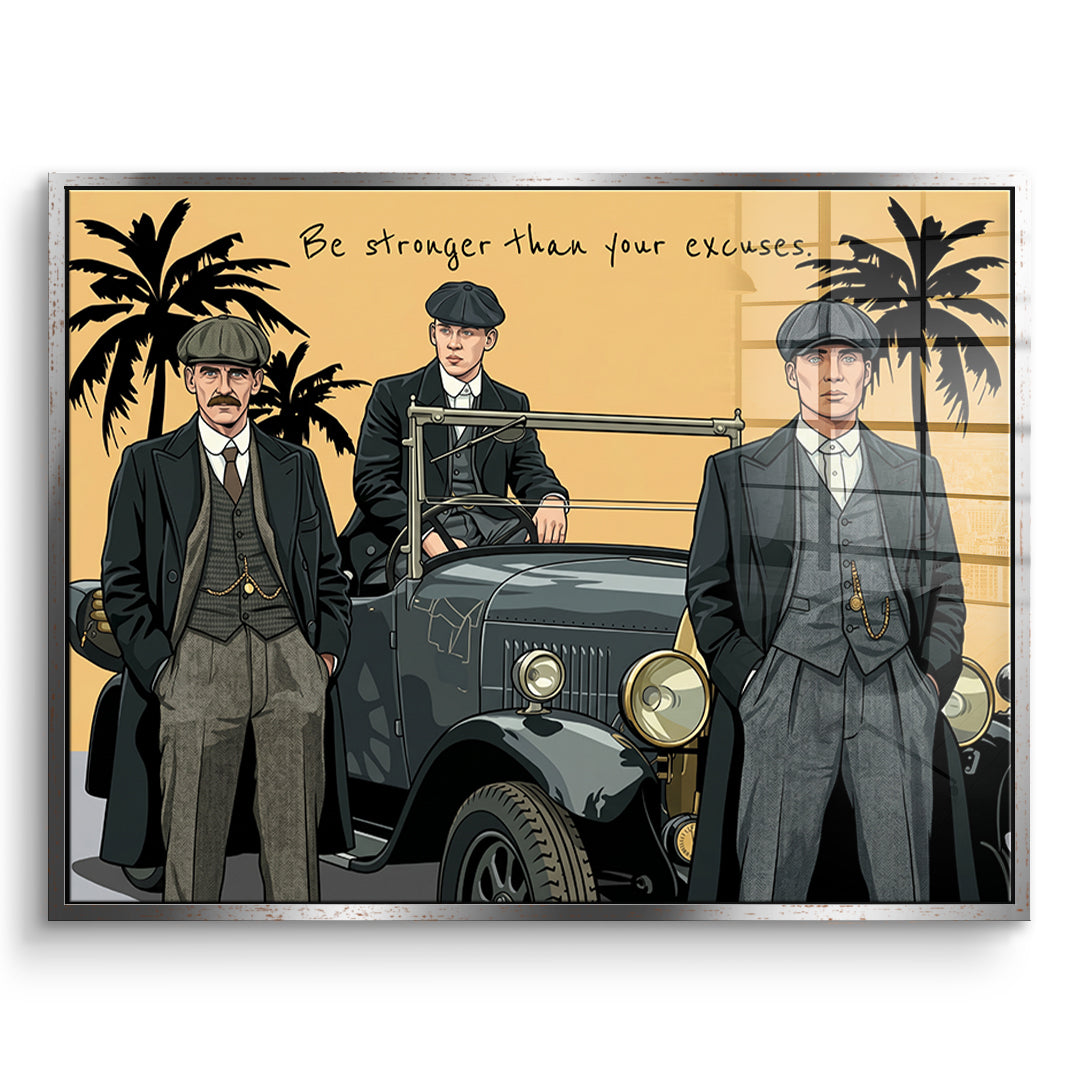 DOTCOMCANVAS Be stronger than your excuses Acrylglasbild Vorderansicht silberner Rahmen