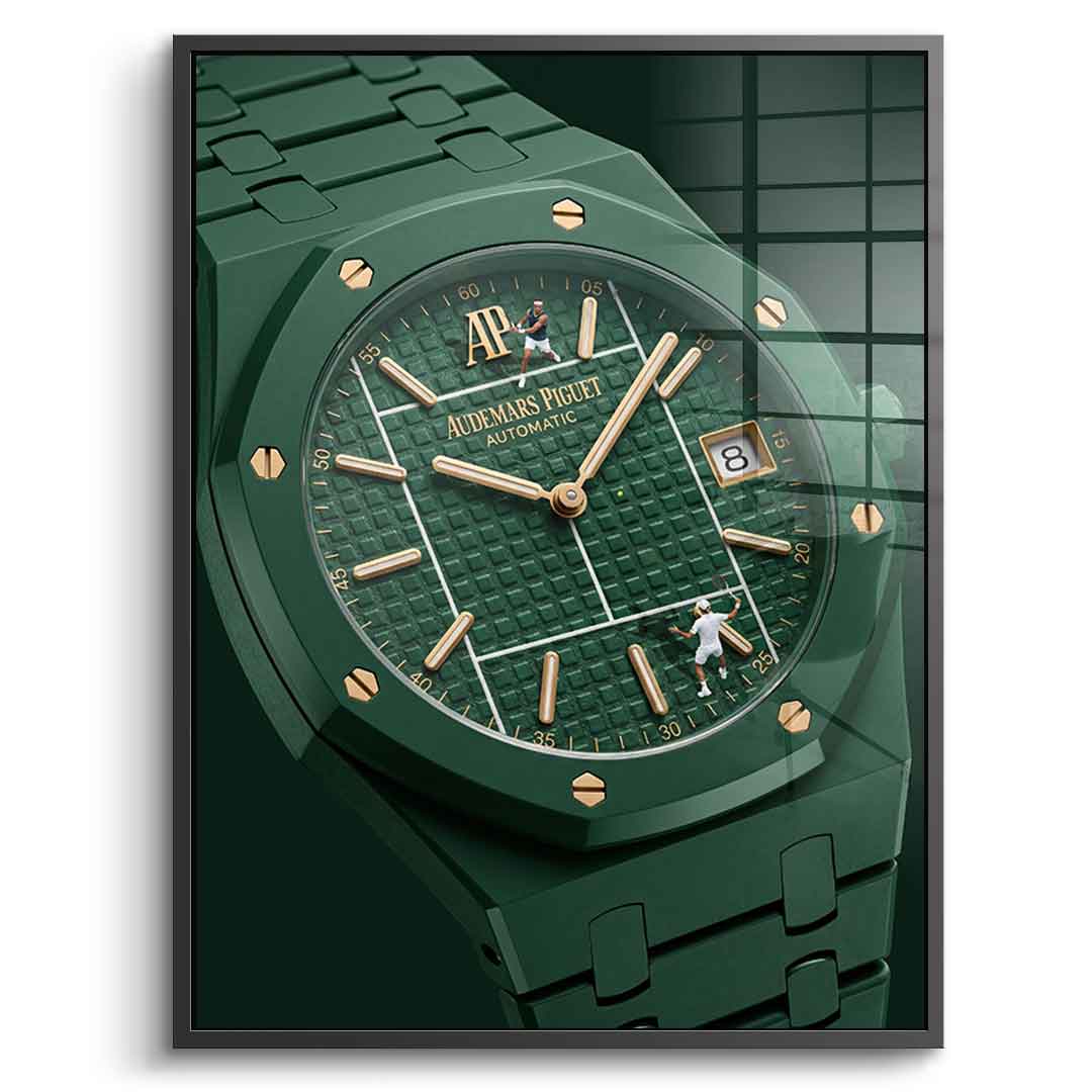 Luxury Timepiece – Tennis Acrylglasbild Silberner Rahmen