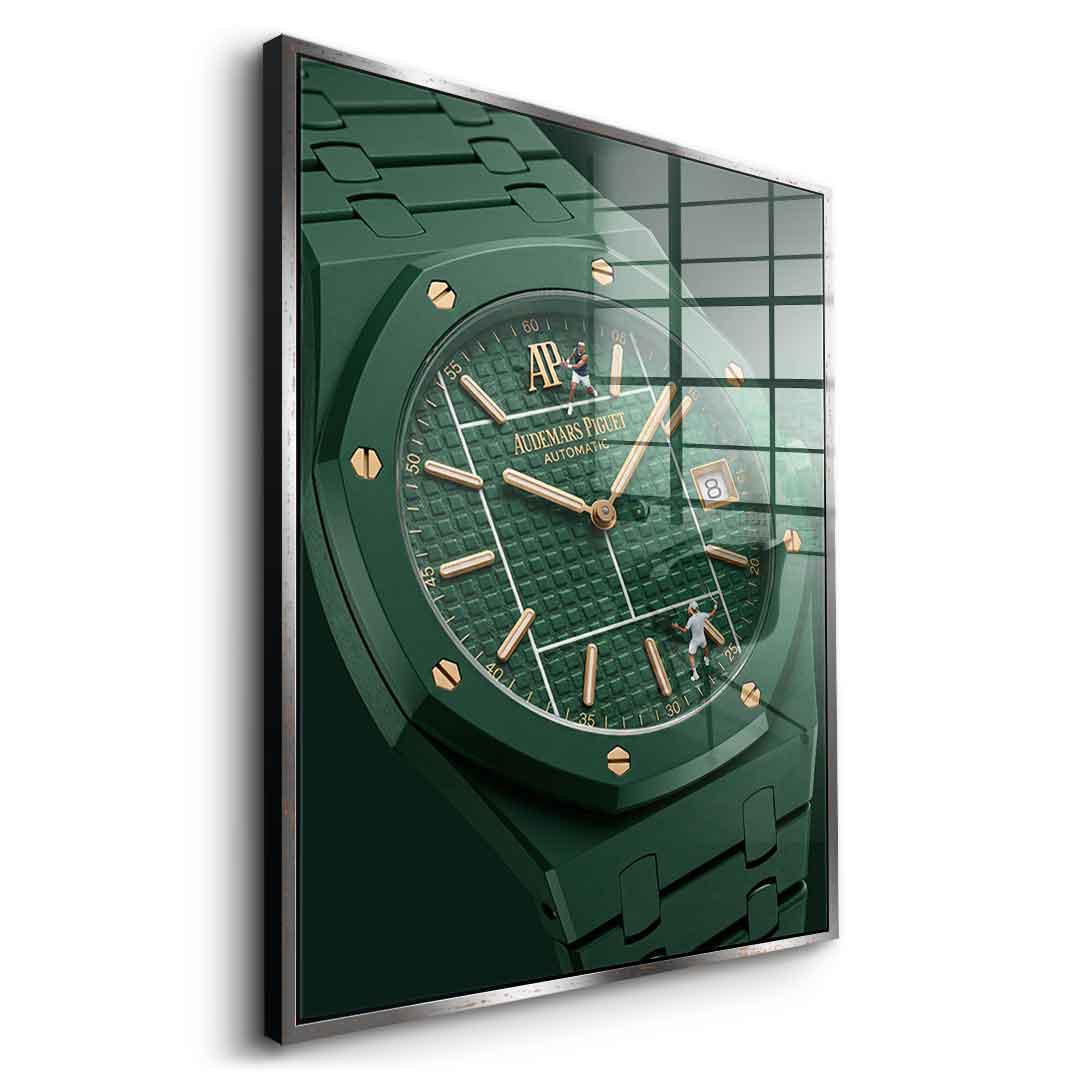 Luxury Timepiece – Tennis Acrylglasbild Seitenansicht Goldener Rahmen