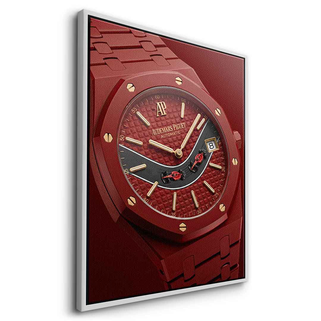 Luxury Timepiece Formula 1 Leinwandbild Seitenansicht Silberner Rahmen