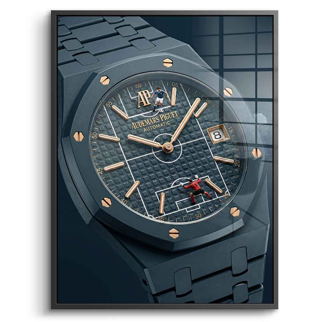Luxury Timepiece – Football Acrylglasbild Silber Rahmen