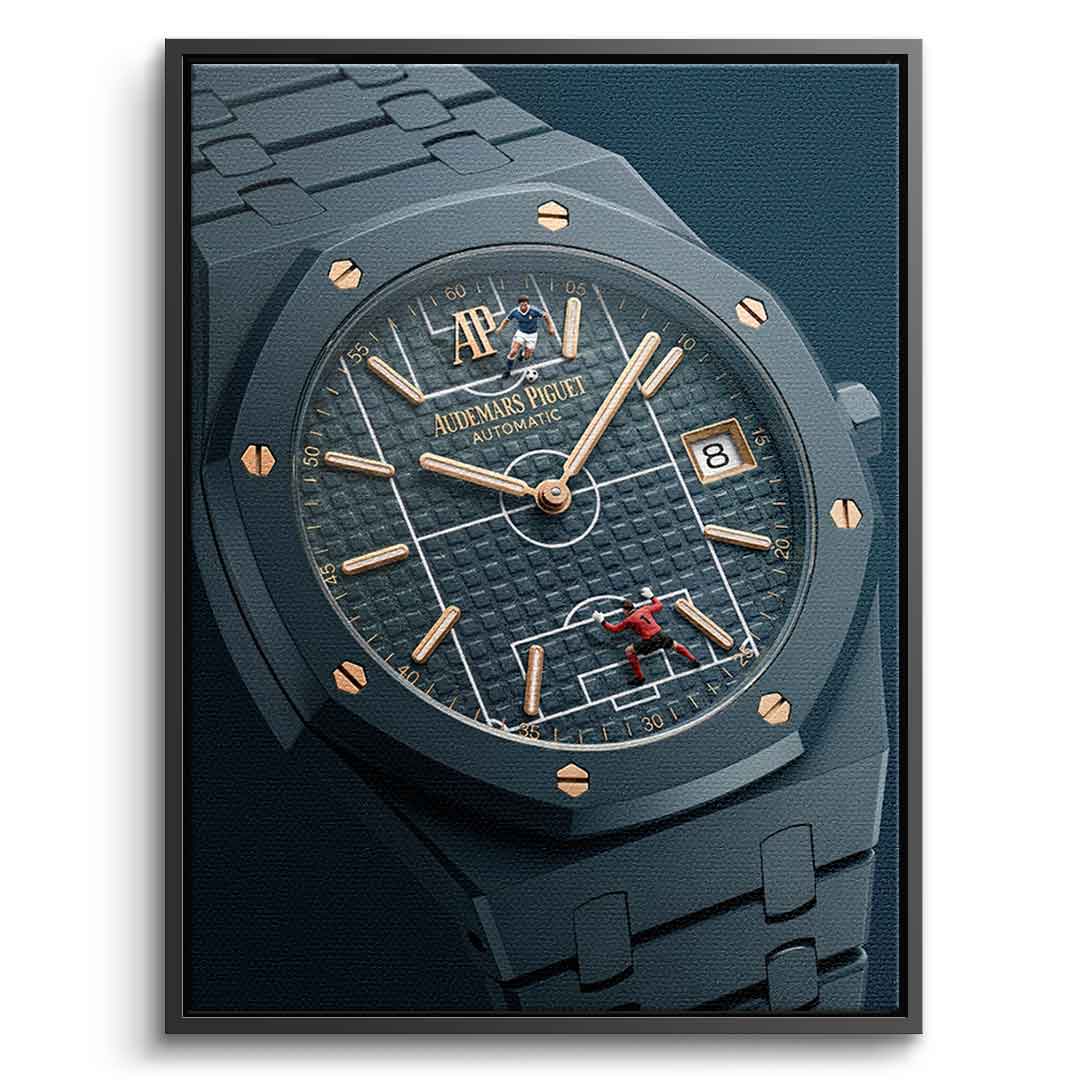 Luxury Timepiece – Football Leinwandbild Silber Rahmen