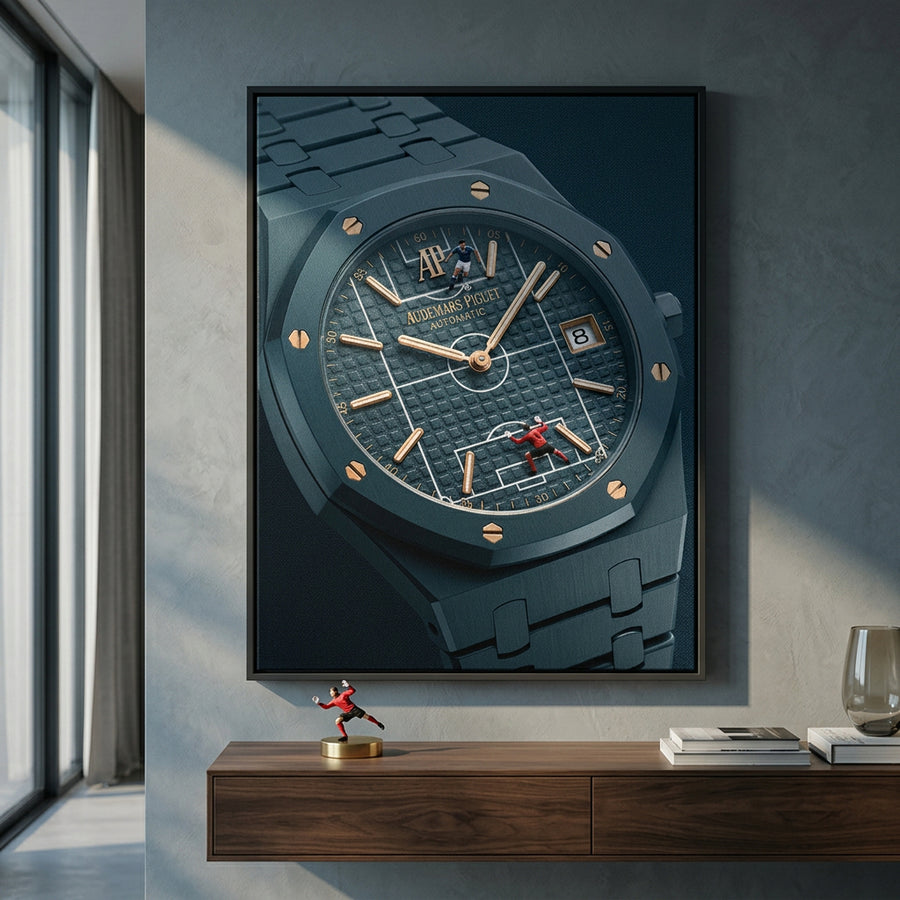 Luxury Timepiece – Football Leinwandbild im Raum